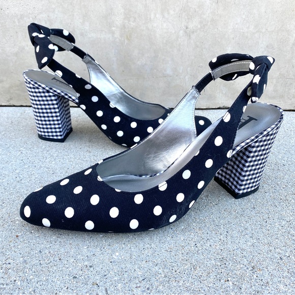 J.RENEE heels pumps polka dot checkered chunky Slingback shoes NEW colorblock 13